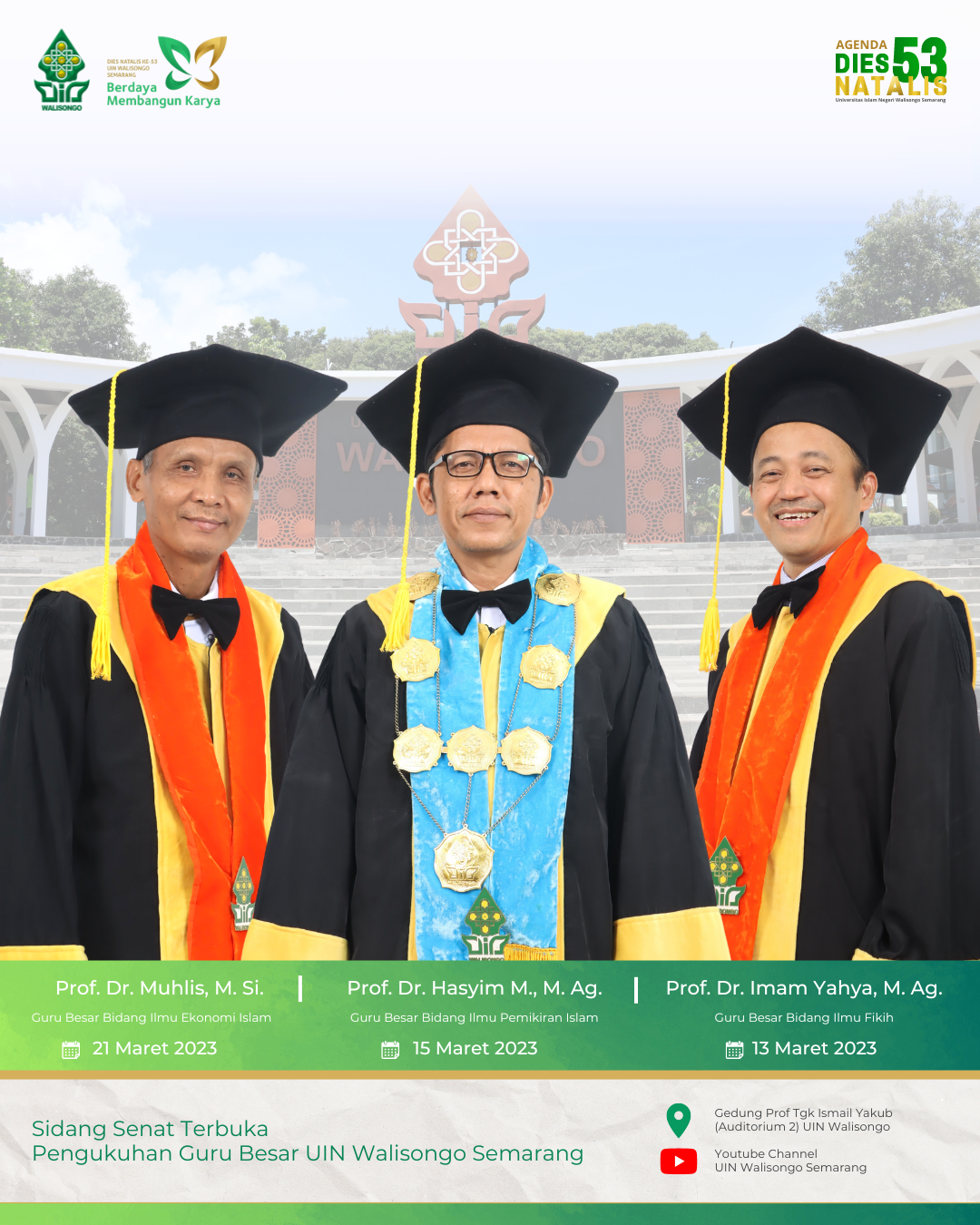 “Berdaya Membangun Karya”, UIN Walisongo Kukuhkan Tiga Guru Besar pada Dies Natalis ke 53