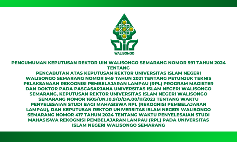 Pengumuman Keputusan Rektor UIN Walisongo Semarang Nomor 591 Tahun 2024 – UIN Walisongo