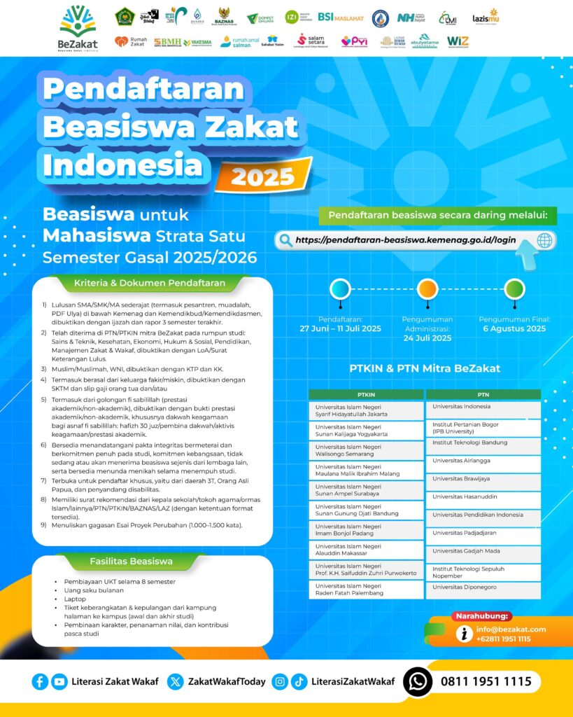 Beasiswa Zakat Full Funded Hadir di UIN Walisongo Semarang, Pendaftaran Maksimal 11 Juli 2025 – UIN Walisongo