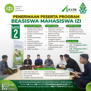 IZI Jawa Tengah Buka Pendaftaran Beasiswa Mahasiswa Batch 2 untuk 10 Peserta Terpilih – UIN Walisongo