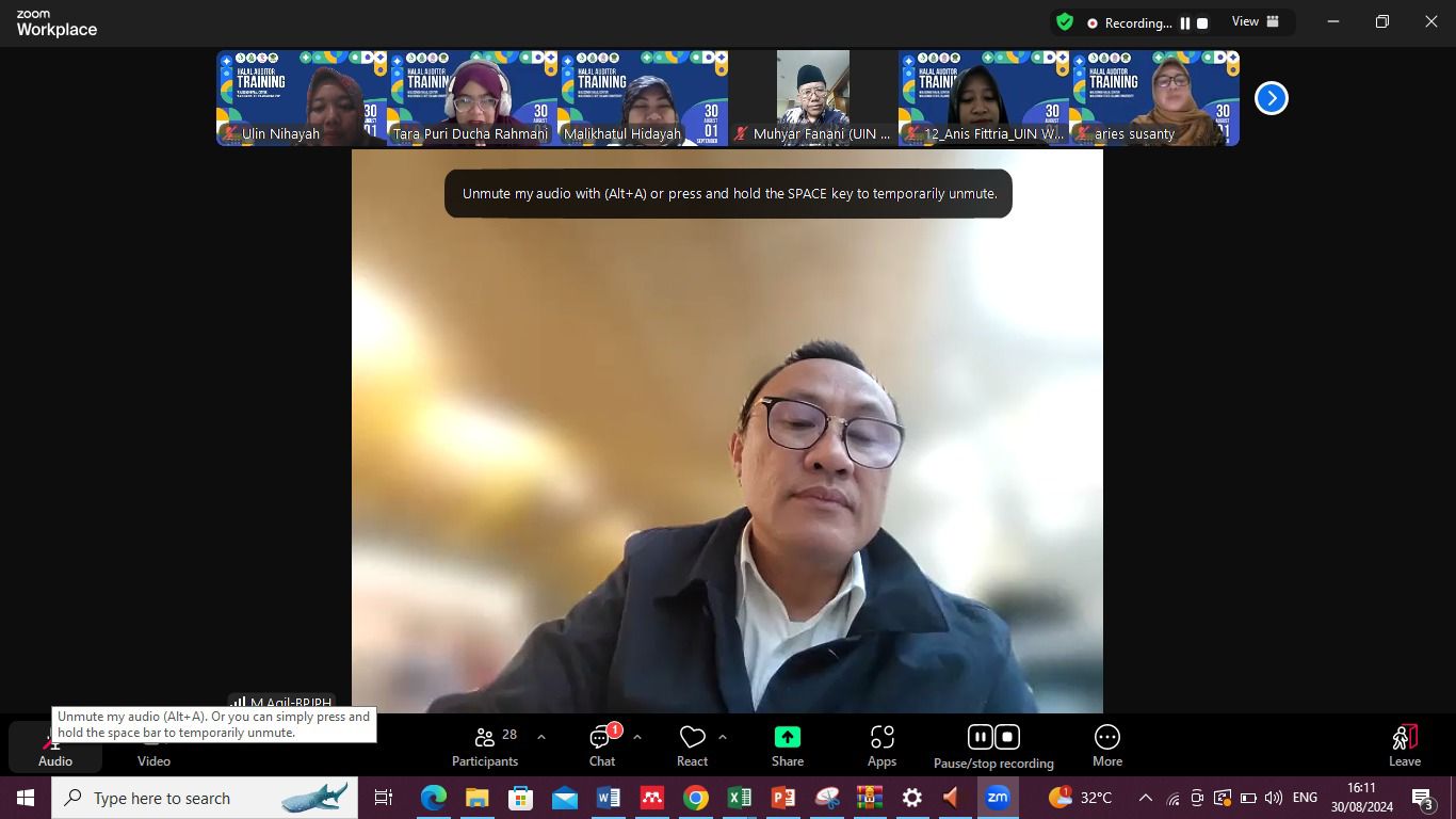 Walisongo Halal Center Mengadakan Pelatihan Auditor Halal “Berskala Internasional”