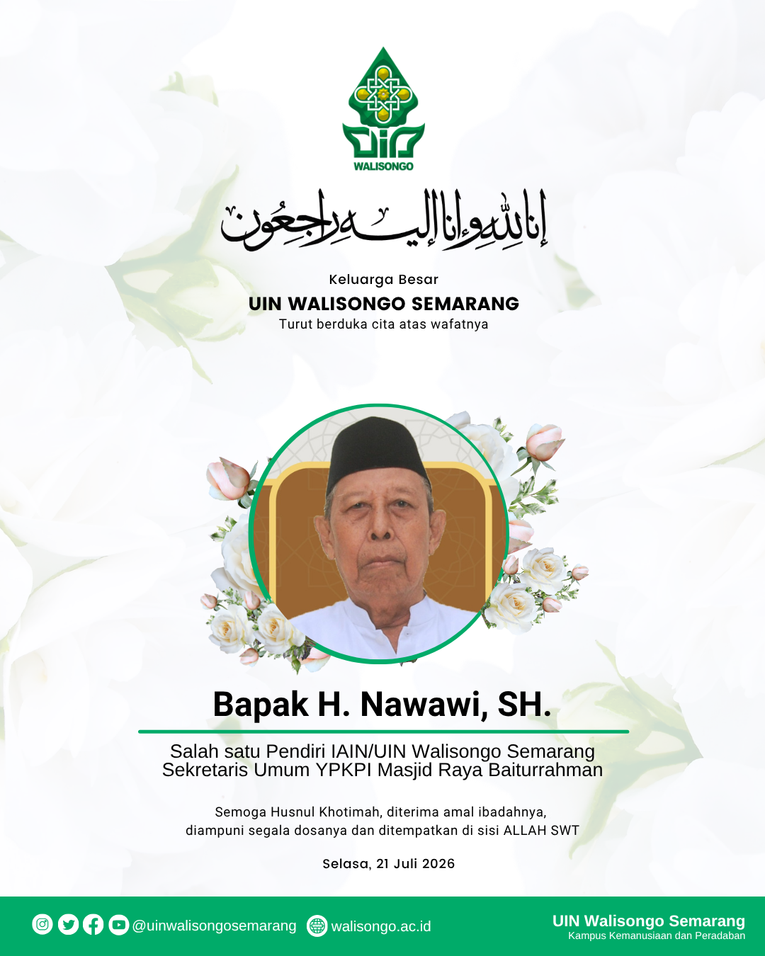 H. Nawawi, S.H., Tokoh Perintis dan Saksi Sejarah Pendirian UIN Walisongo Semarang Tutup Usia – UIN Walisongo